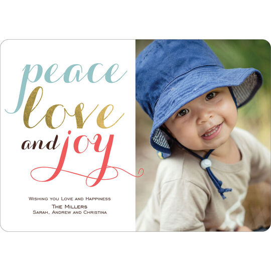 Colorful Peace Love and Joy Photo Cards